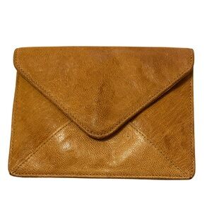Jessica Jensen Genuine Leather Envelope Clutch – Tan, Magnetic Closure